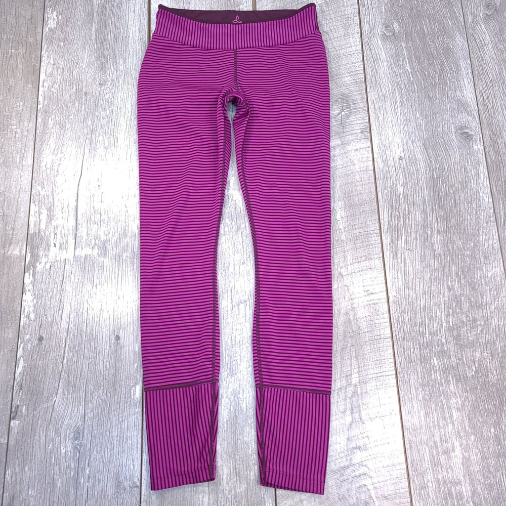 Prana Leggings Women Small Purple Striped Recycled Blend Activewear Yoga